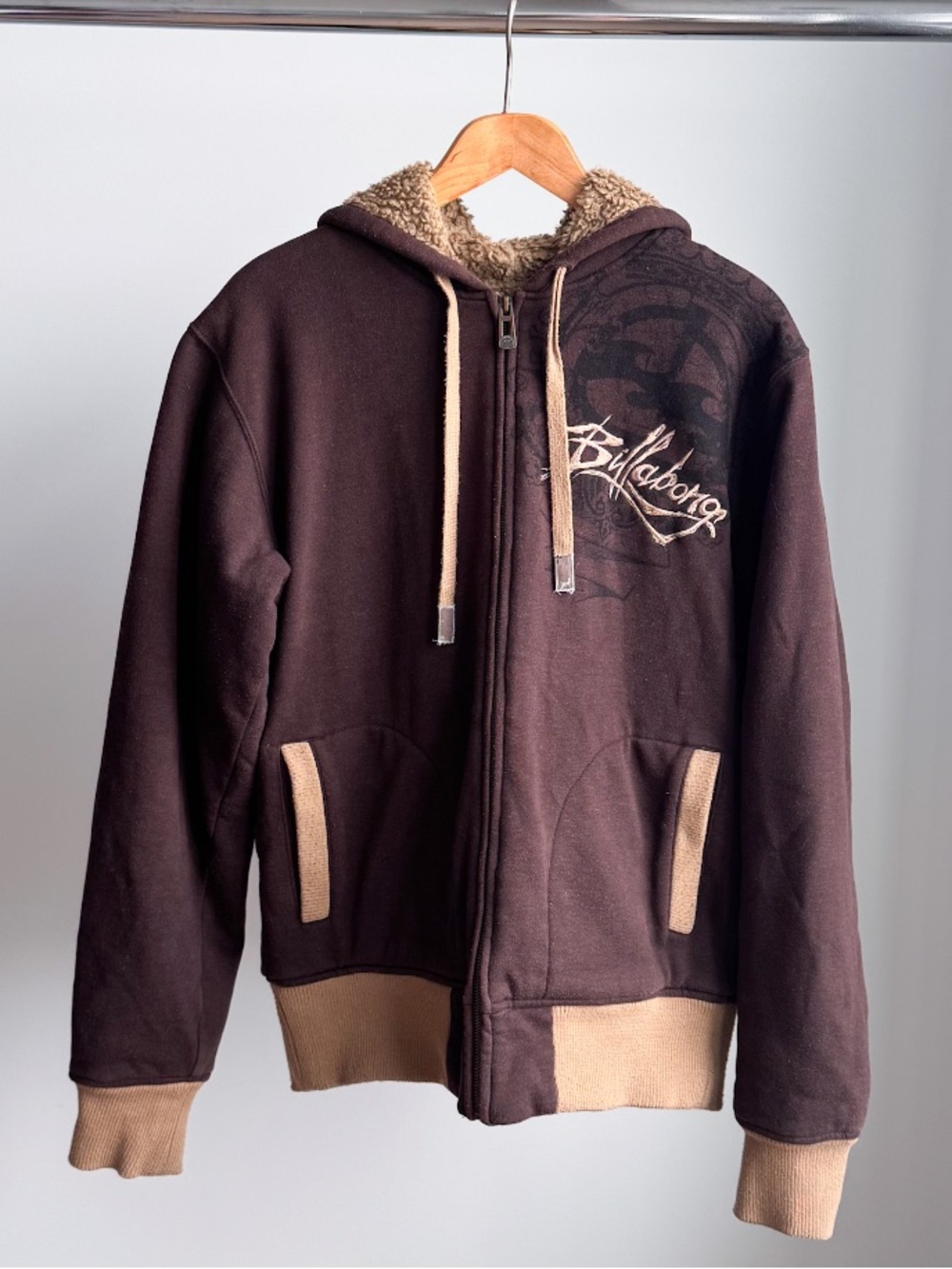 Vintage Y2K Billabong Sherpa Lined Full Zip Hoodie Brown Graphic L Gorpcore